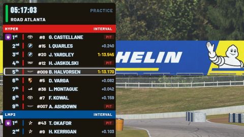 Standings Tower on air: Race order with class colours, manufacturer logos and PIT, OUT, PEN, DQ and DNF badges. Cycles between interval, gap, stops, positions gained, energy and tyre.