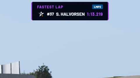 Fastest lap banner on air: Class badge, car, driver and time when a driver sets a new class-best lap.