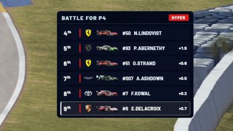 Extended Battle on air: Up to six same-class cars within two seconds of each other, under a "Battle for P…" title.