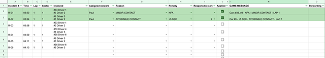 A Google Sheet written by the app, with the entry list and detected contacts for stewards to review.